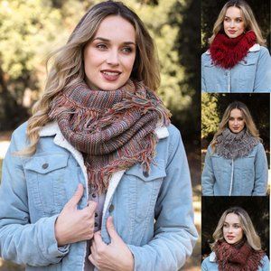 Marled Knit Frayed Trim Infinity Scarf